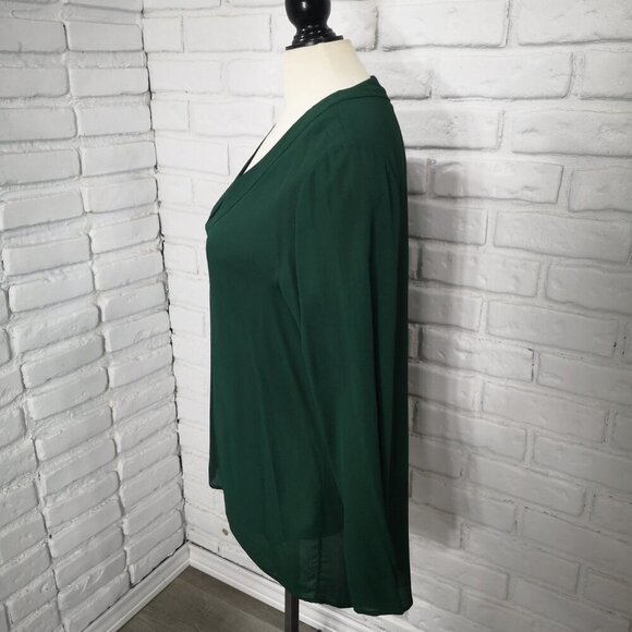 Zara Woman Ladies Size XL V-neck Long Sleeves Dark Green Blouse - Picture 4 of 13